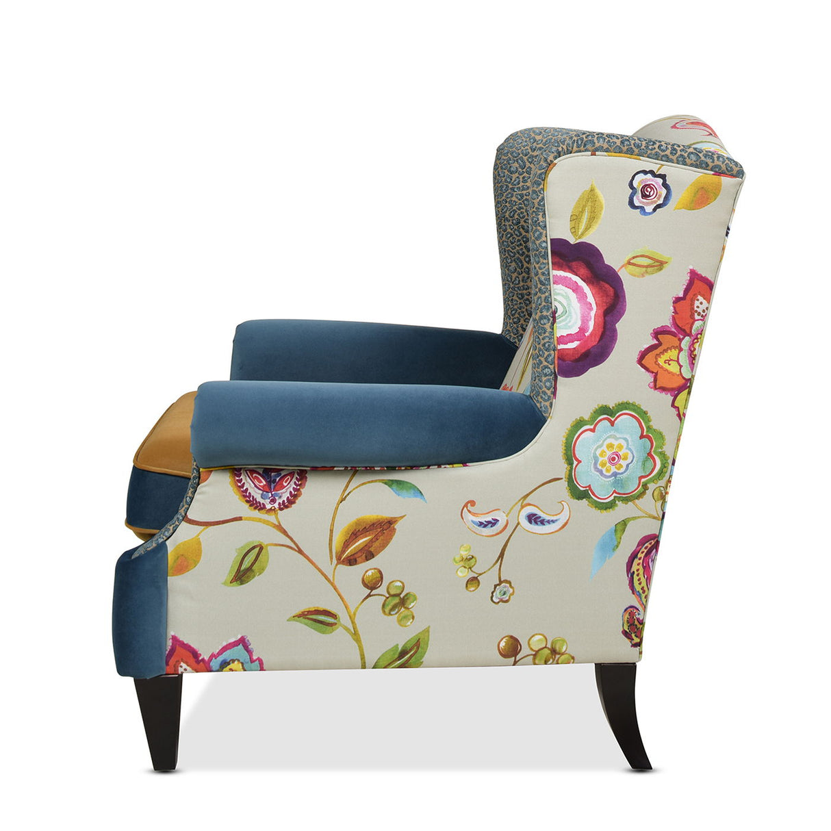 Anya - Boho Chic Wingback Accent Arm Chair - Floral / Leopard / Blue Teal / Yellow Gold by Jennifer Taylor Home | Bel Furniture