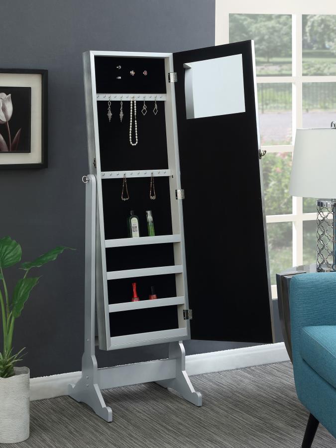 Elle - Cheval Mirror With Jewelry Storage - Silver by CoasterEveryday | Bel Furniture