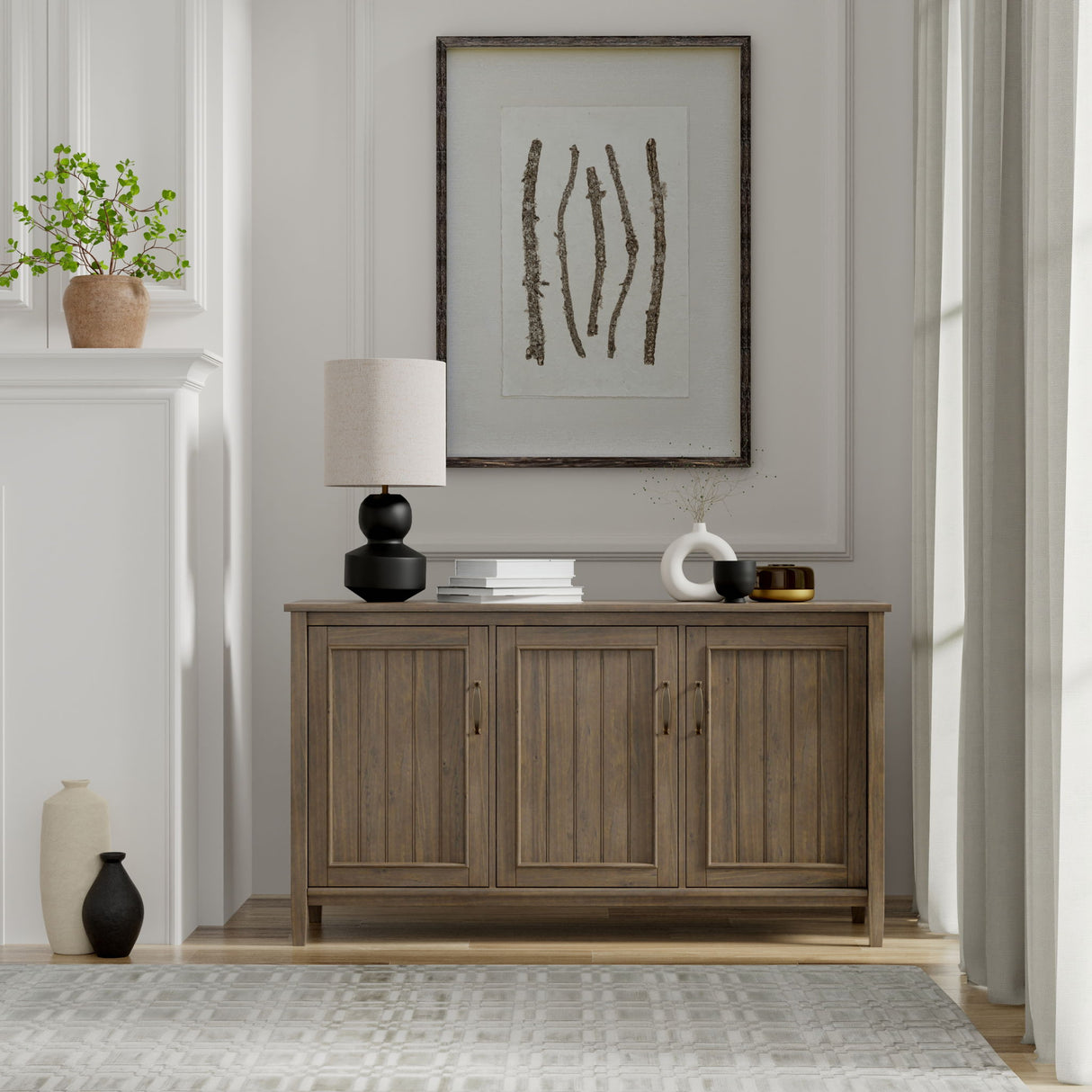 Lev - Wide Storage Cabinet - Smoky Brown by Simpli-Home | Bel Furniture