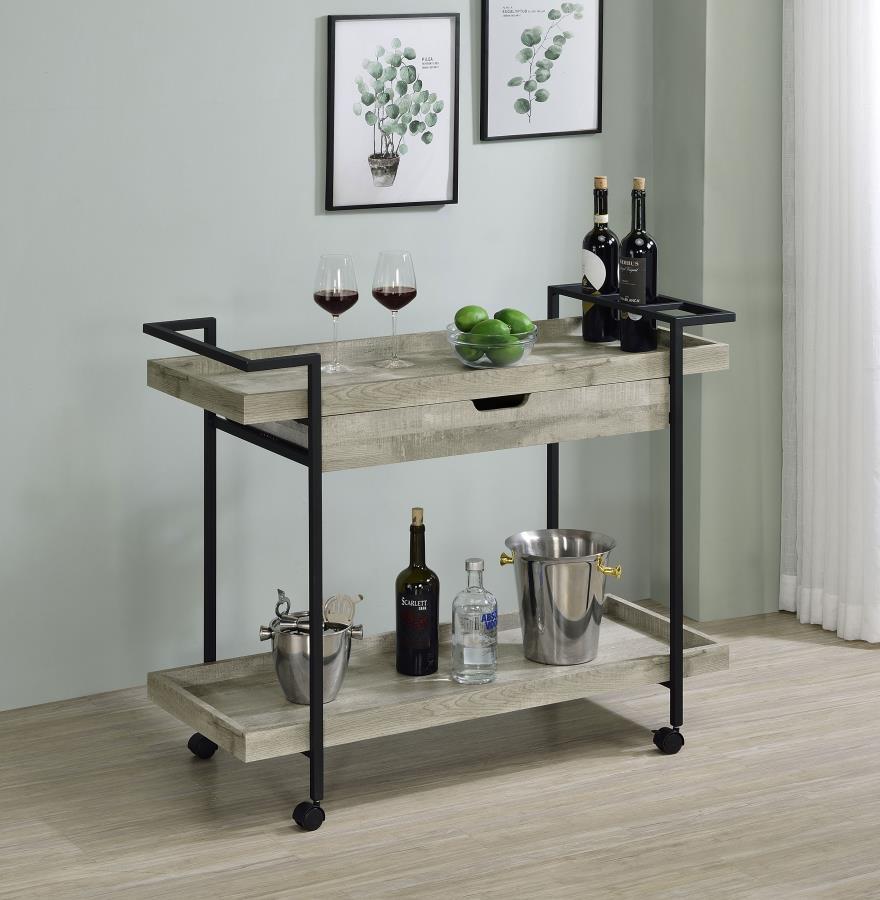Ventura - 1-Drawer Engineered Wood Bar Cart - Gray Driftwood by Coaster Fine Furniture | Bel Furniture