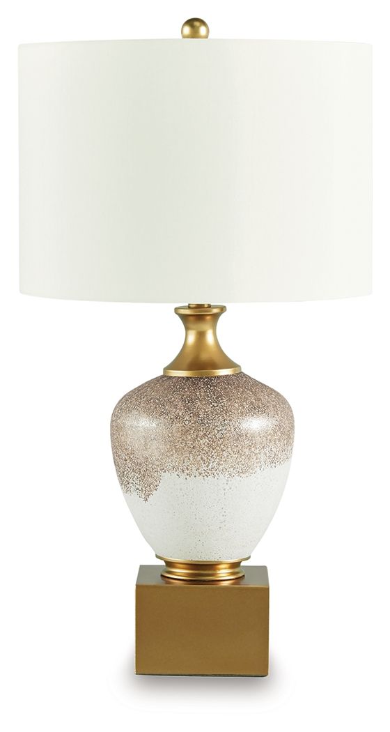 Tavisburg - Brown / White / Gold - Glass Table Lamp by Signature Design by Ashley® | Bel Furniture