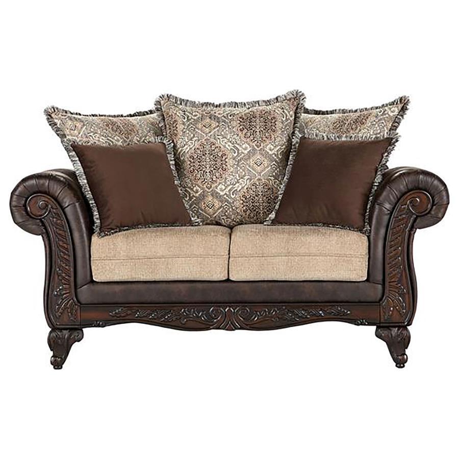 Elmbrook - Upholstered Rolled Arm Loveseat - Brown by Coaster Fine Furniture | Bel Furniture