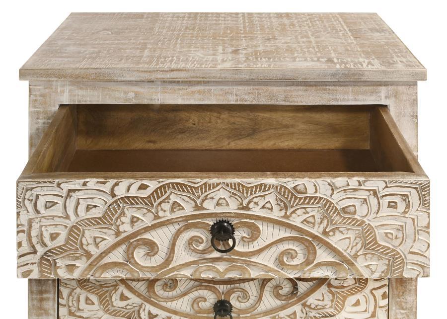 Mariska - 3-Drawer Wood Mandala Cabinet - Distressed White by Coaster Fine Furniture | Bel Furniture