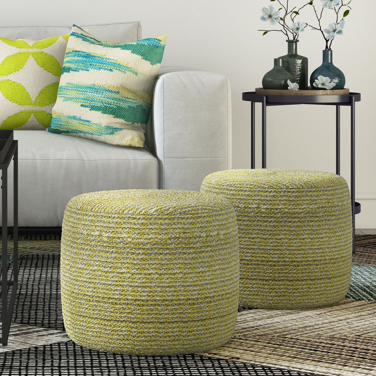 Bayley - Versatile Round Braided Pouf by Simpli-Home | Bel Furniture