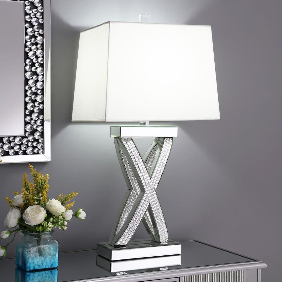 Dominick - Tapered Mirrored Acrylic Table Lamp - Silver by CoasterElevations | Bel Furniture