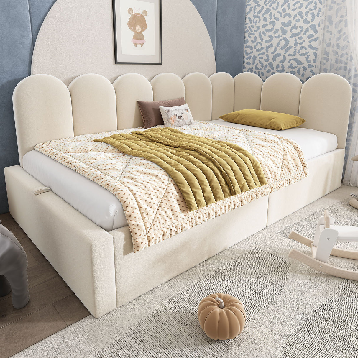Upholstered Daybed With Metal Slatted Base