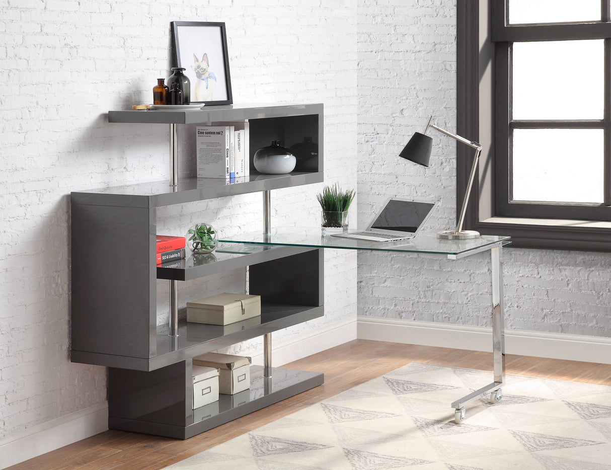 Buck II - Clear Glass, Chrome High Gloss Writing Desk With Shelf by Urban Nest | Bel Furniture