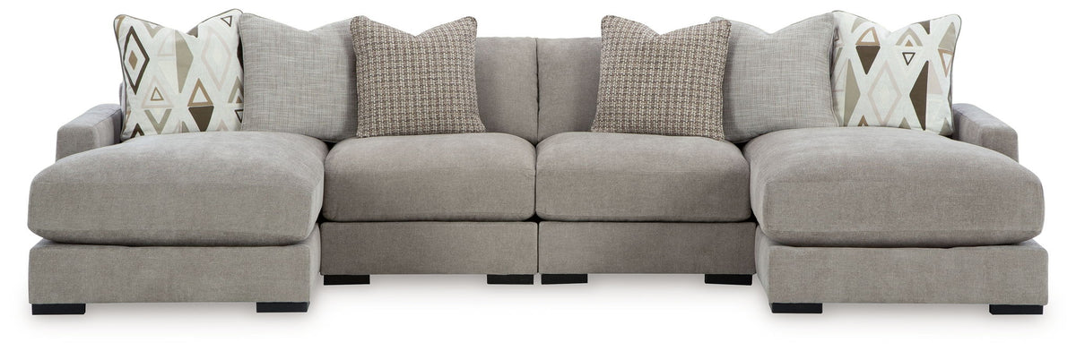 Aslan Court - 2 Pc. - 4-Piece Sofa Pit Sectional, Ottoman - Pebble