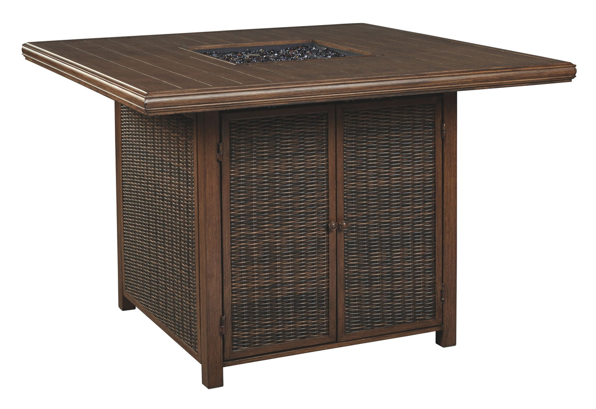 Paradise Trail - Medium Brown - Square Bar Table w/Fire Pit by Signature Design by Ashley® | Bel Furniture