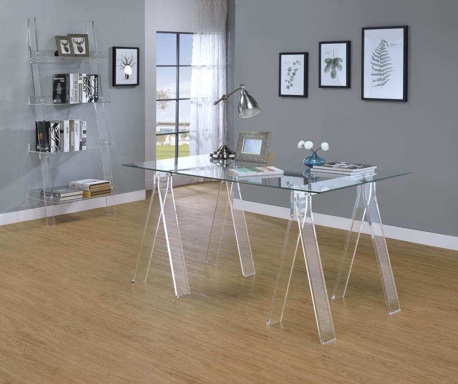 Amaturo - Glass Top Acrylic Writing Desk - Clear by CoasterEssence | Bel Furniture
