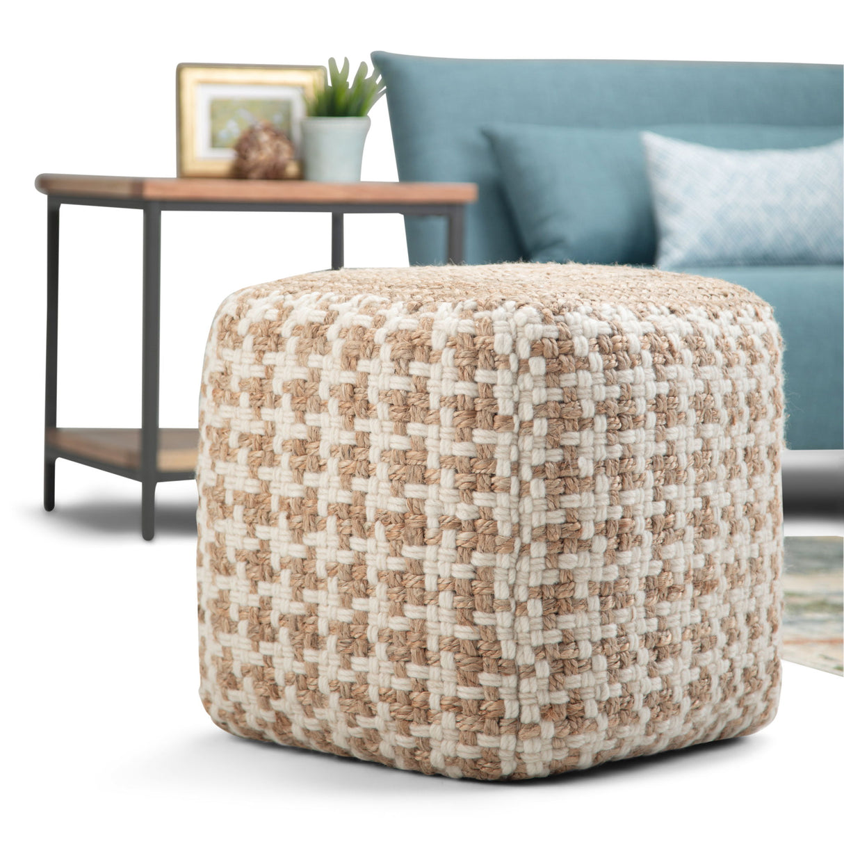 Cullen - Cube Pouf - Natural by Simpli-Home | Bel Furniture
