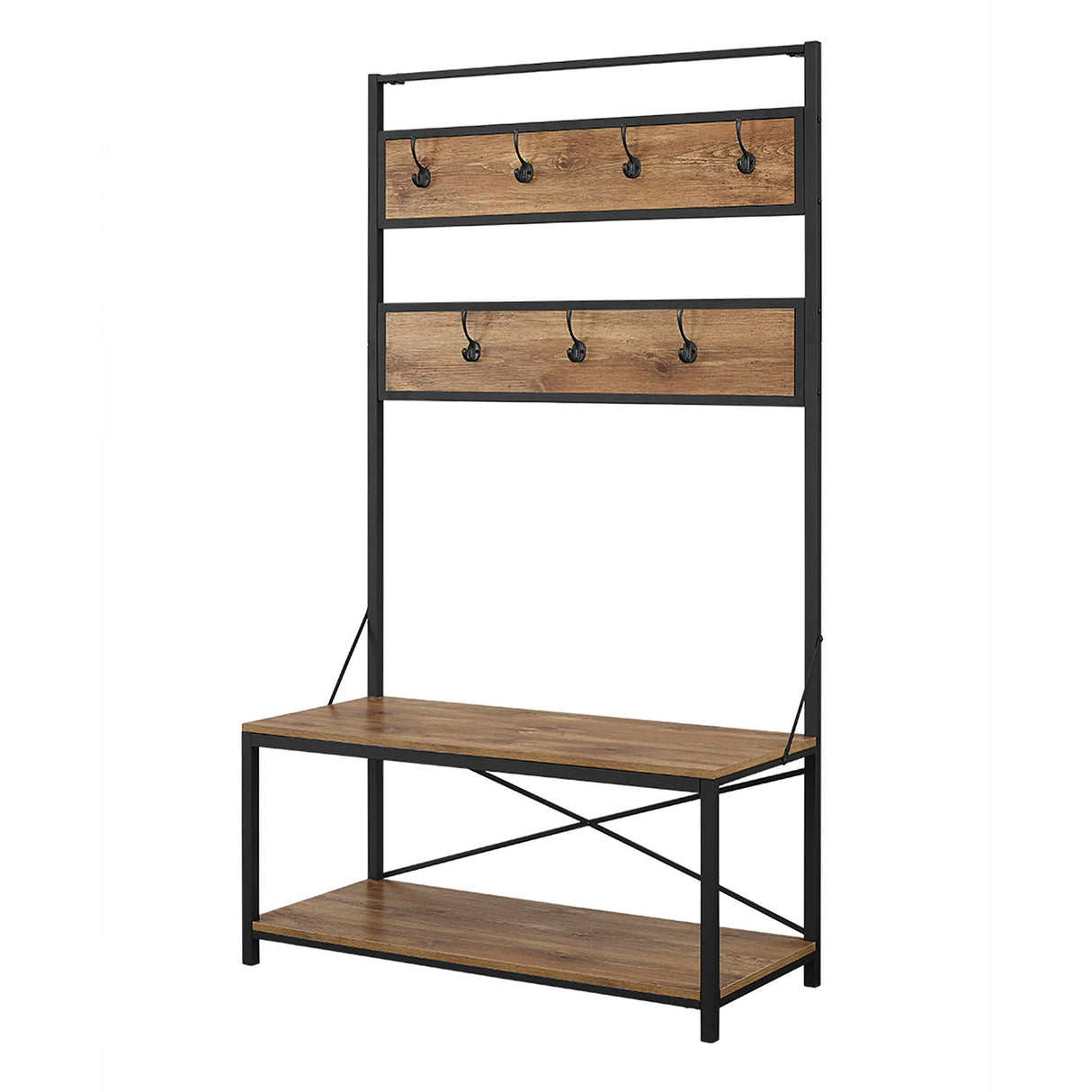 Rustic X-Back Hall Tree With Bench by Walker Edison | Bel Furniture