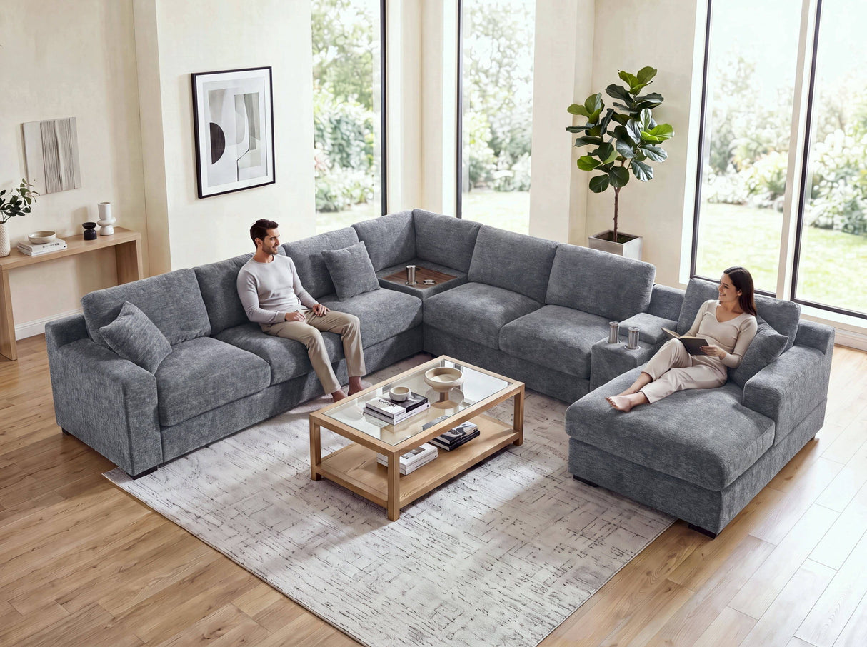 Celine - Fabric Corner Sectional Sofa With Right-Facing Chaise, Cupholders, And Charging Ports