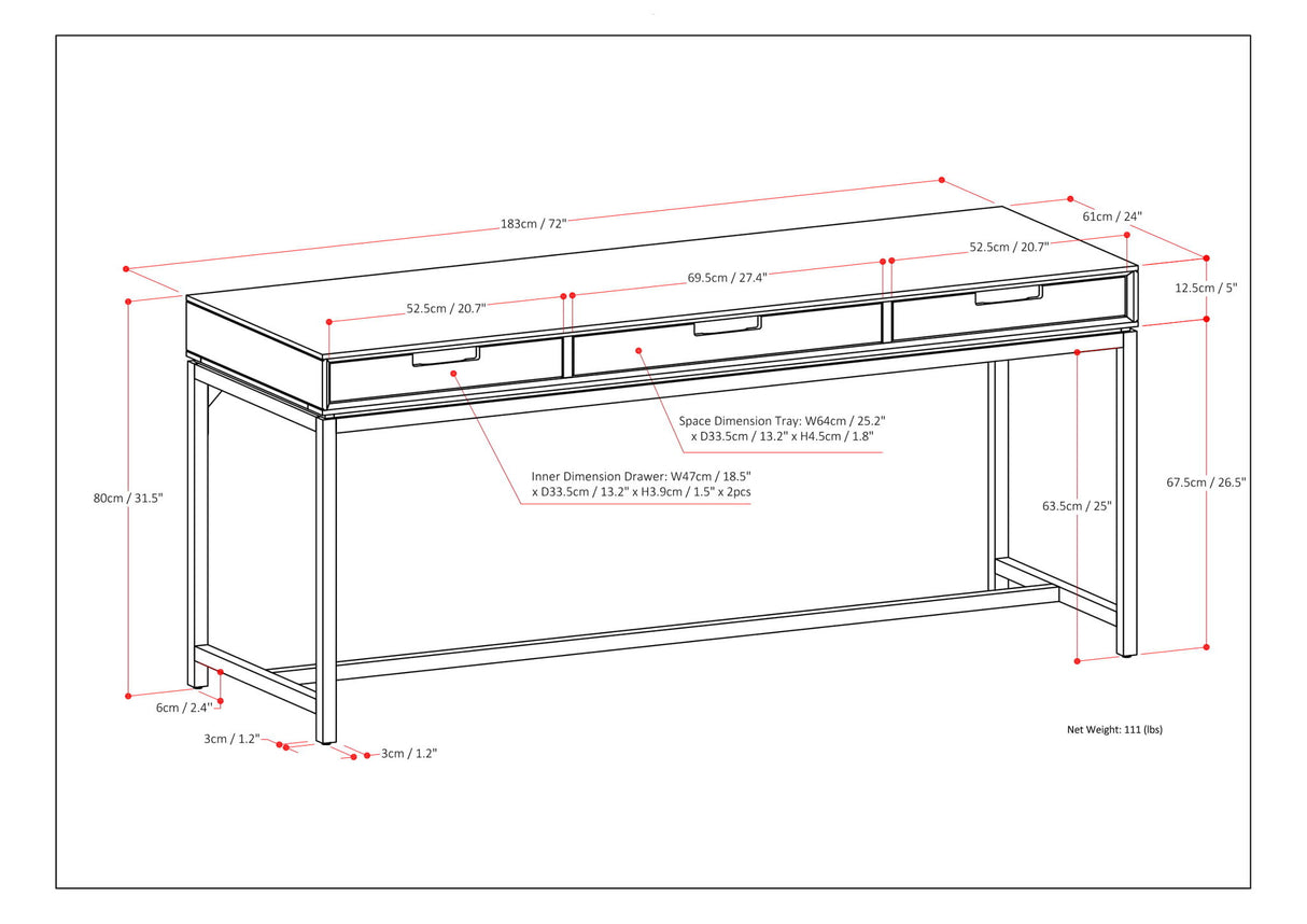 Banting - Mid Century Wide Desk, Handcrafted by Simpli-Home | Bel Furniture