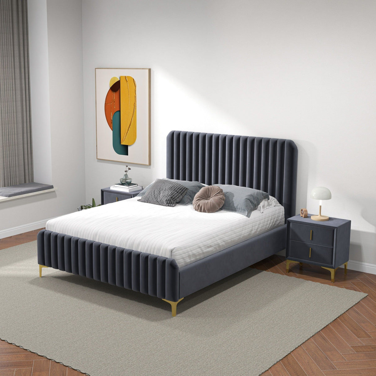 Bethany - Queen Upholstered Platform Bed - Gray by Ashcroft Furniture | Bel Furniture