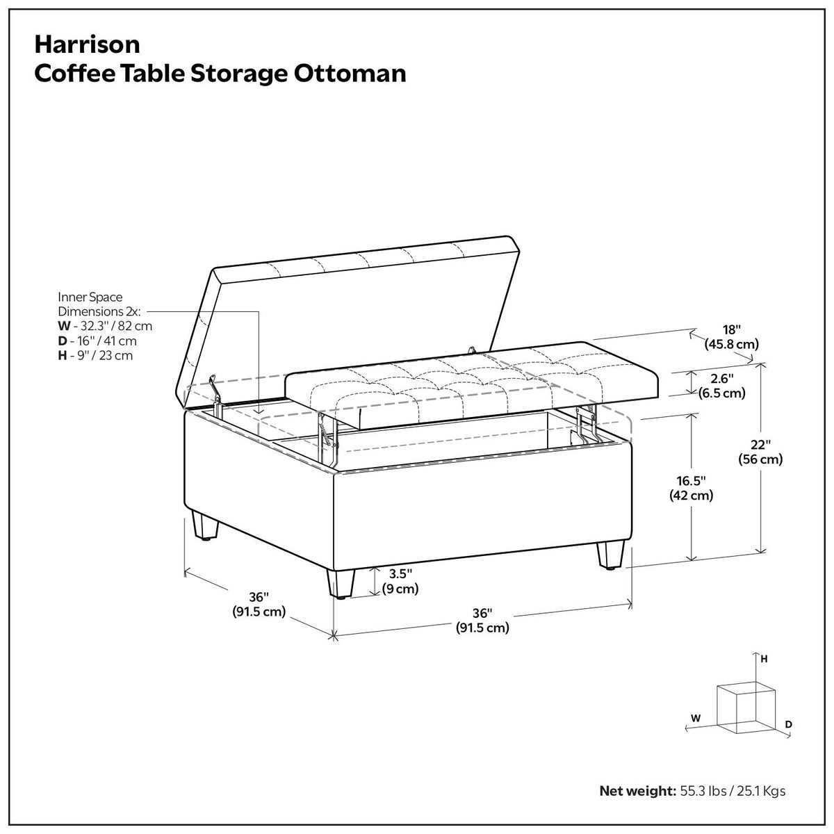 Harrison - Coffee Table Storage Ottoman - Silver
