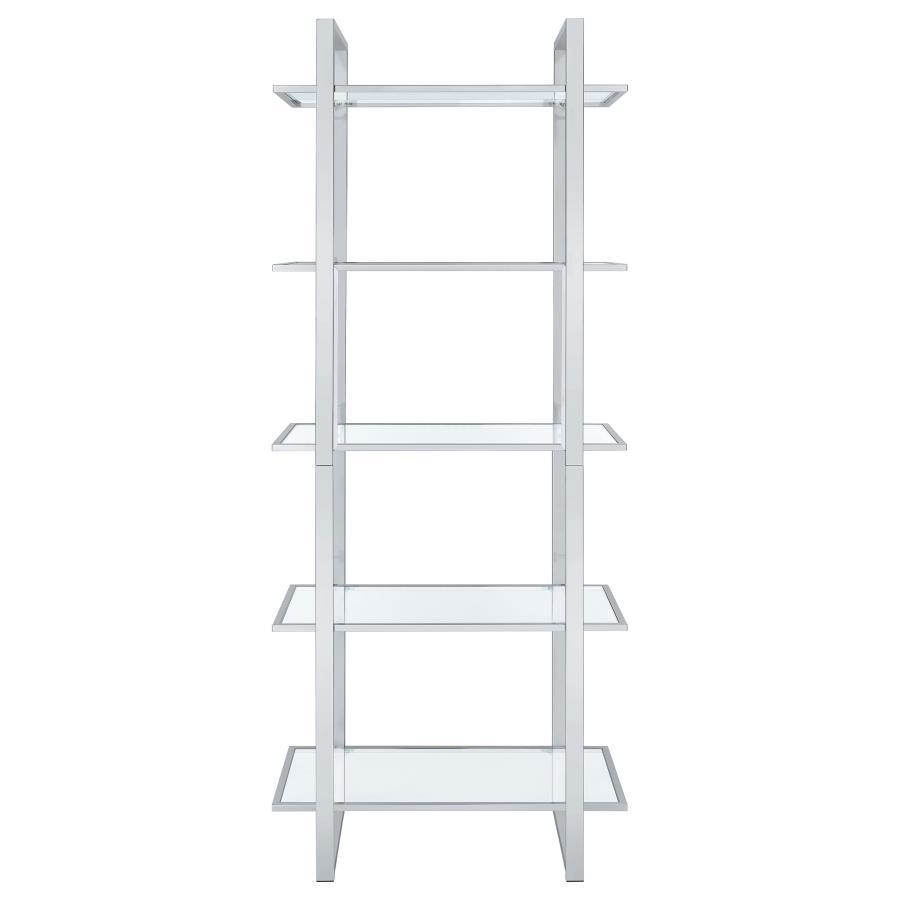 Hartford - 5-Shelf Glass Bookshelf - Chrome by CoasterEssence | Bel Furniture