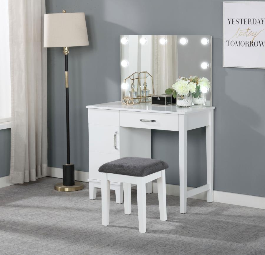 Elijah - Vanity Set With Lighting & Stool - White And Dark Gray by CoasterEveryday | Bel Furniture