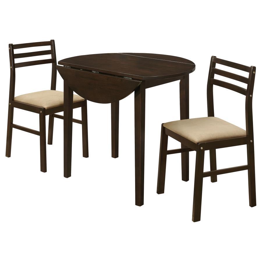 Bucknell - 3 Piece Round Drop Leaf Dining Table Set by CoasterEveryday | Bel Furniture