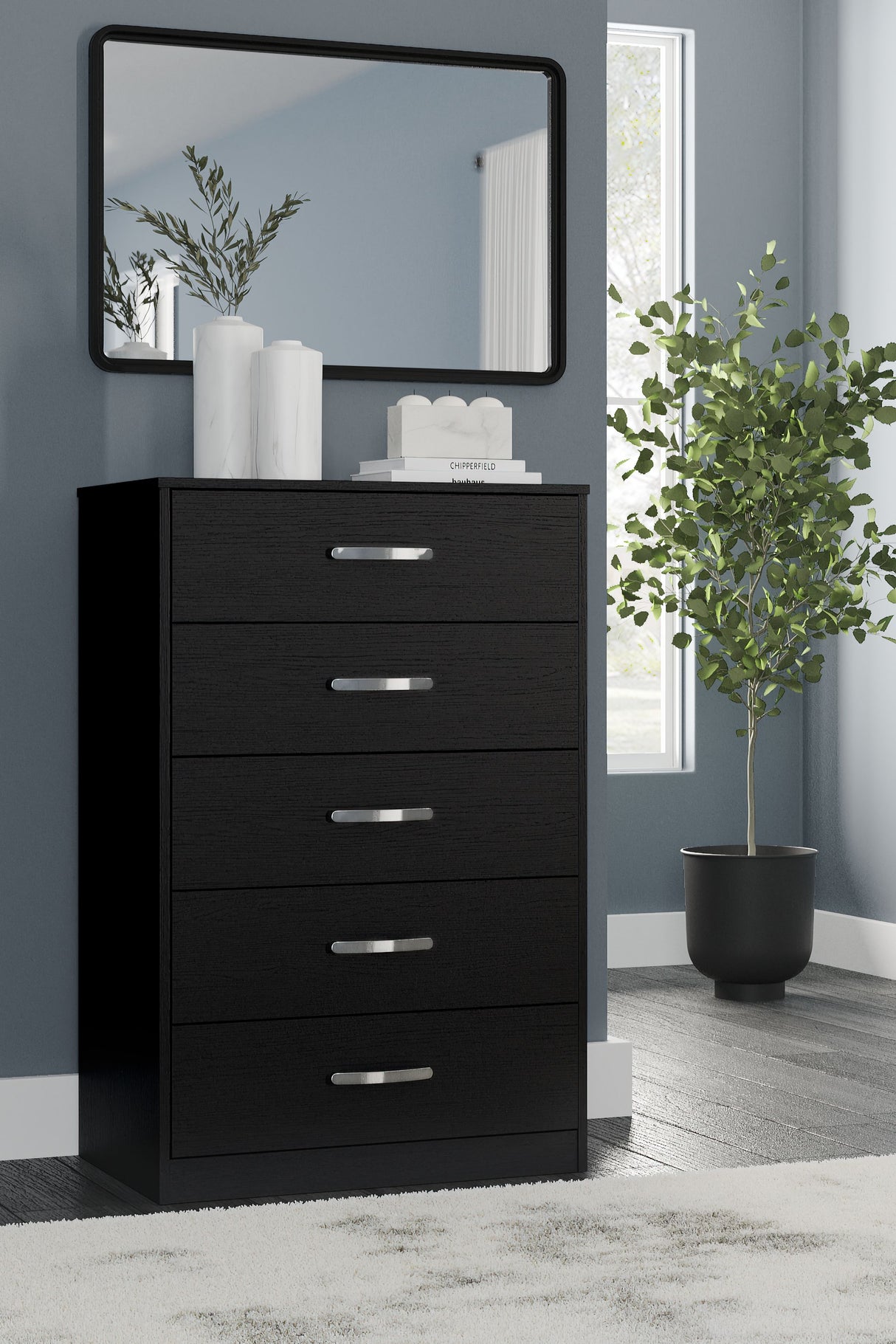Finch - Black - Five Drawer Chest - 46" Height by Signature Design by Ashley® | Bel Furniture