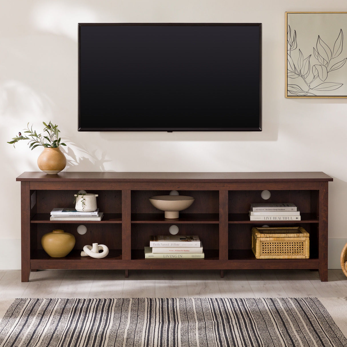 Modern Transitional 3 Shelf Open Storage 70" TV Stand For 80" TVs - Brown by Walker Edison | Bel Furniture