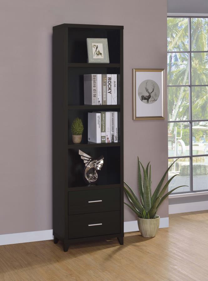 Lewes - 4-Shelf Engineered Wood Media Tower - Cappuccino by CoasterEssence | Bel Furniture