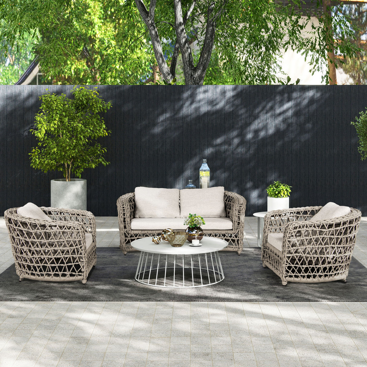 Everly - Frame Barrel Deep Seating Patio Arm Chair Axroma Olefin - Oat Beige by Jennifer Taylor Home | Bel Furniture