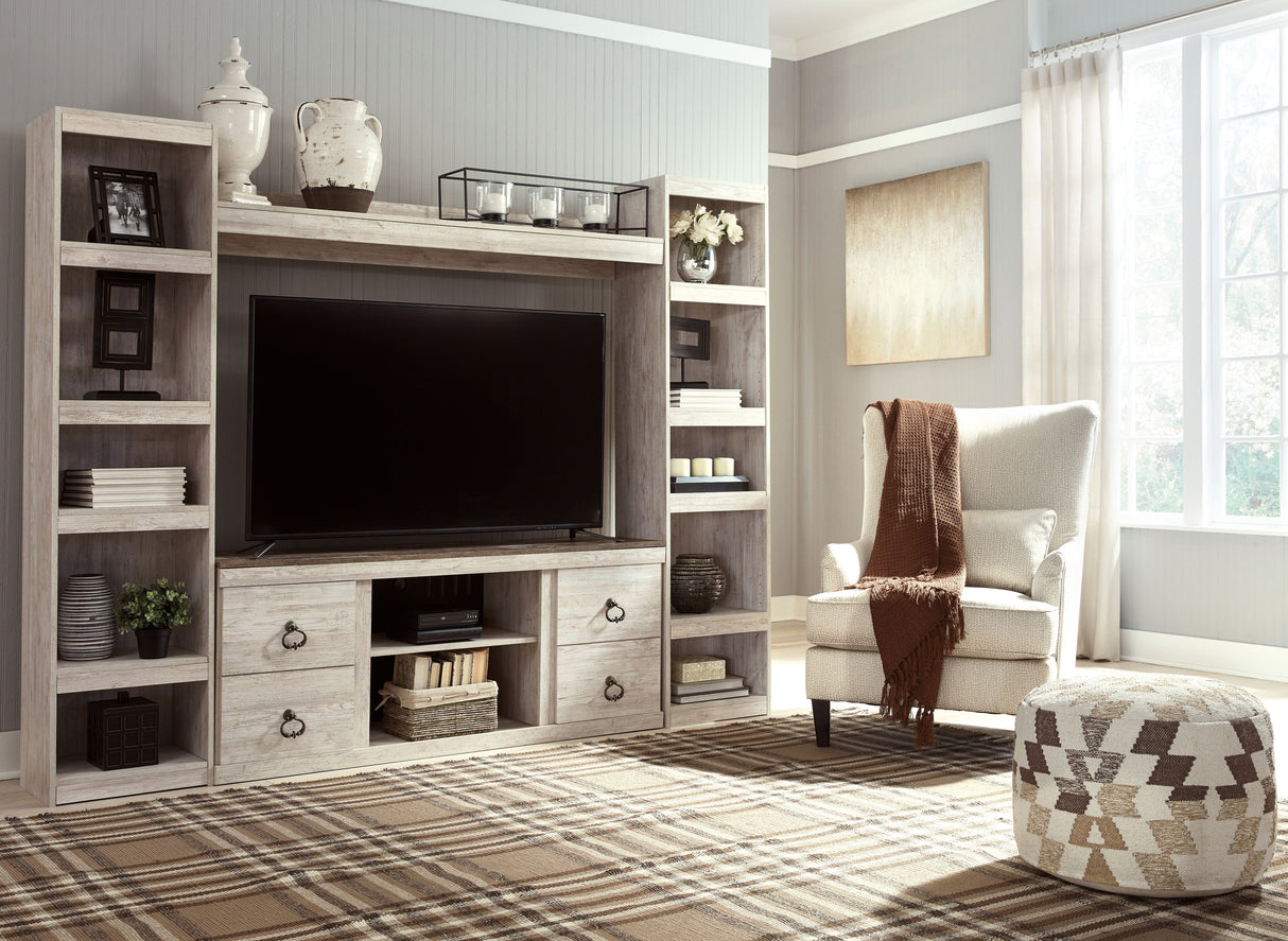 Willowton - Whitewash - 4-Piece Entertainment Center by Signature Design by Ashley® | Bel Furniture