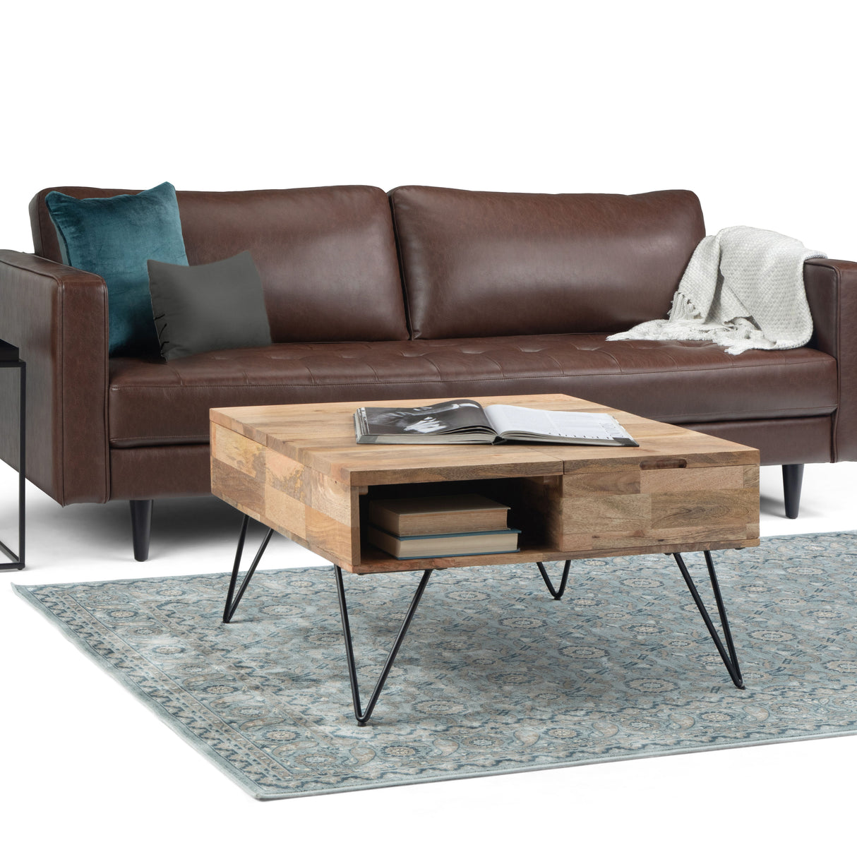 Hunter - Lift Top Square Coffee Table - Natural by Simpli-Home | Bel Furniture