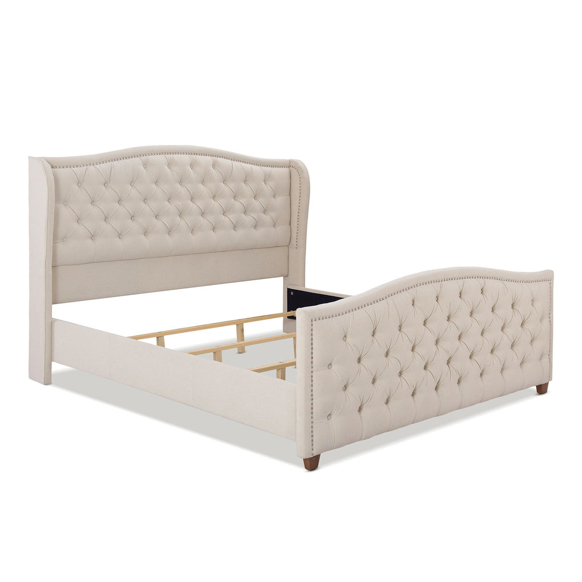 Marcella - King Upholstered Shelter Headboard Bed Set - Beige