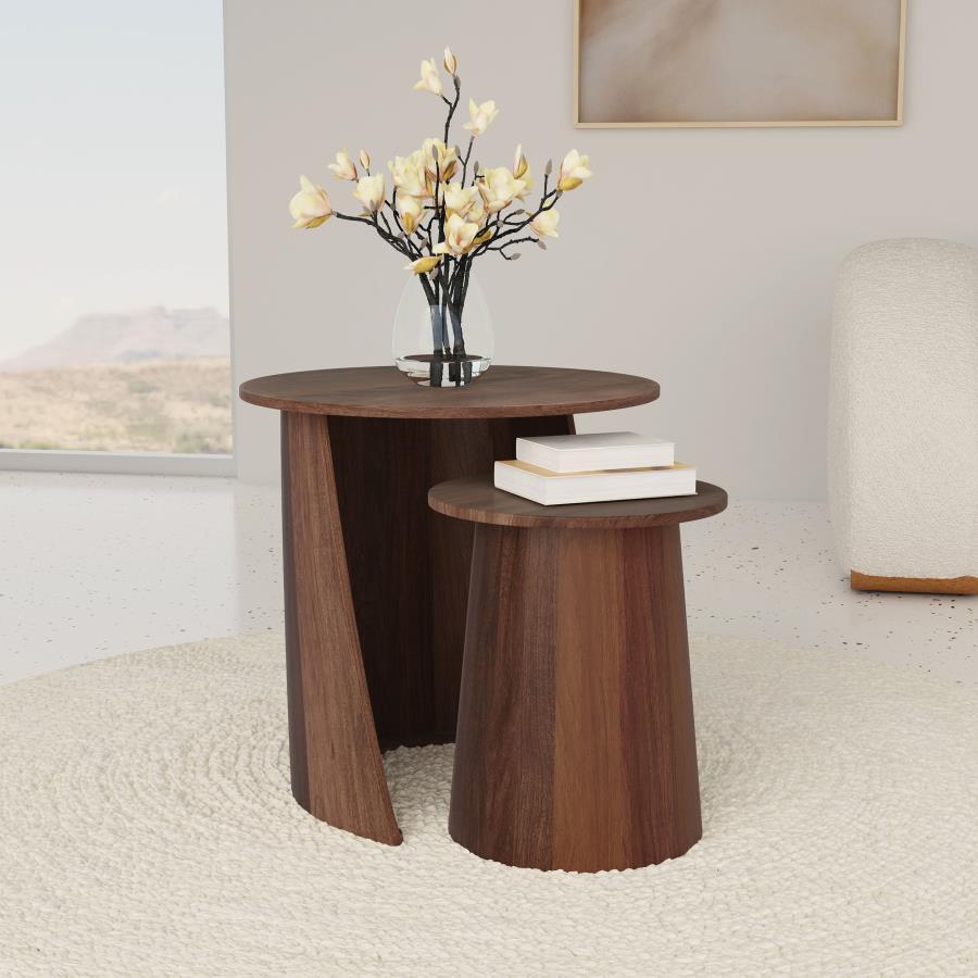Yency - 2 Piece Round - Mango Wood Nesting Table Set - Dark Brown by Coaster Fine Furniture | Bel Furniture