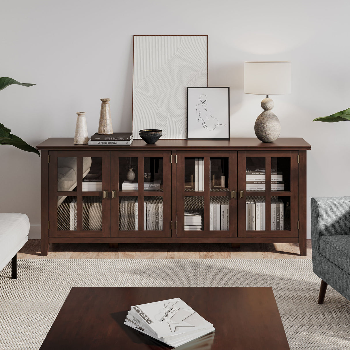 Artisan - Handcrafted Wide 4 Door Storage Cabinet by Simpli-Home | Bel Furniture