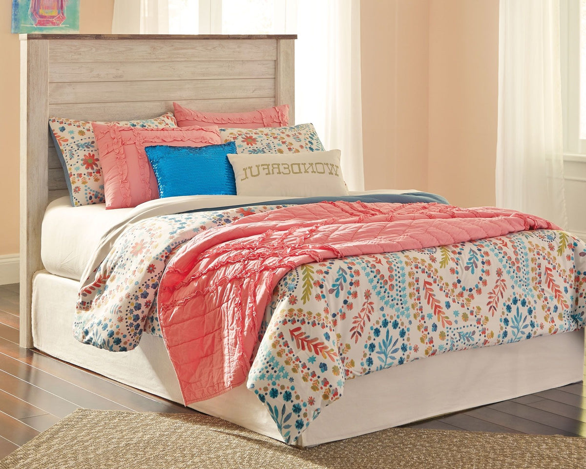 Willowton - Full Panel Headboard with Bolt on Bed Frame - Whitewash