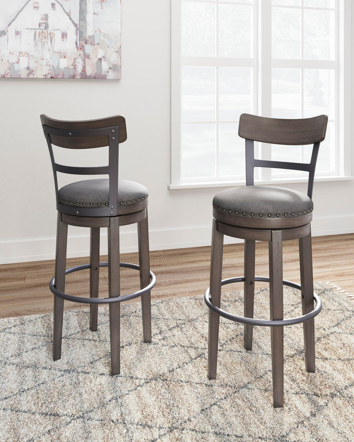 Caitbrook - Tall UPH Swivel Barstool - Gray