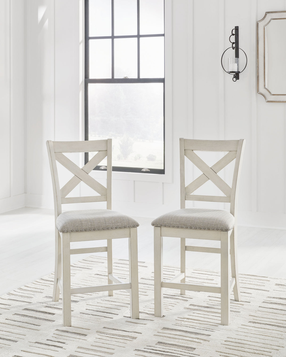 Robbinsdale - Antique White - Upholstered Barstool (Set of 2) by Signature Design by Ashley® | Bel Furniture