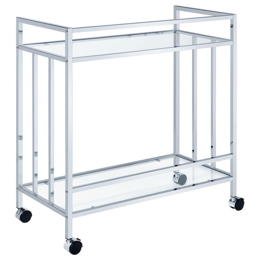Cara - 2-tier Rectangular Glass Shelf Metal Bar Cart by CoasterEssence | Bel Furniture