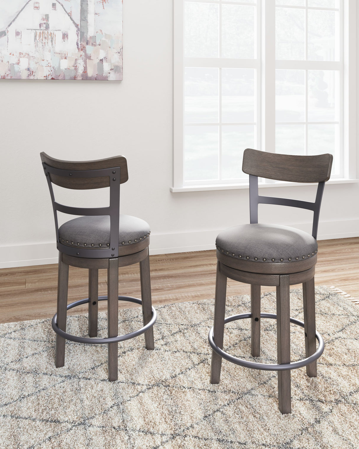 Caitbrook - Gray - UPH Swivel Barstool by Signature Design by Ashley® | Bel Furniture