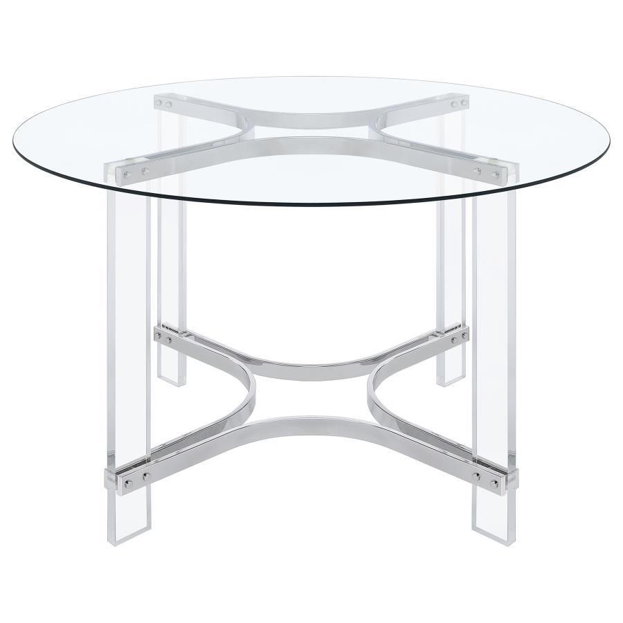Keeling - 5 Piece Round Glass Top Acrylic Dining Set - Chrome by Coaster Fine Furniture | Bel Furniture