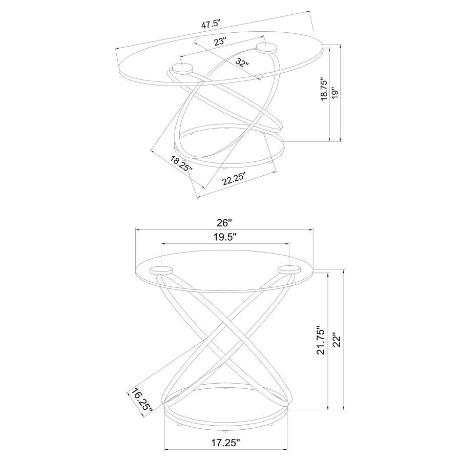 Warren - 3 Piece Oval Glass Top Coffee Table Set - Chrome by CoasterEssence | Bel Furniture