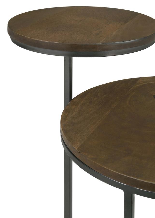 Yael - Round Mango Wood Accent Side Table - Natural And Gunmetal by CoasterEssence | Bel Furniture