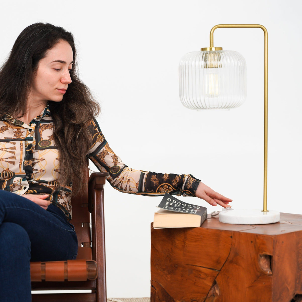 Haven - Clear Table Lamp, Button Control - Gold / White / White Marble by Ashcroft Furniture | Bel Furniture