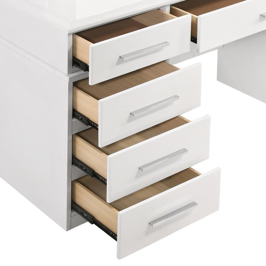 Felicity - 9-Drawer Vanity Table With Lighted Mirror - Glossy White by CoasterElevations | Bel Furniture