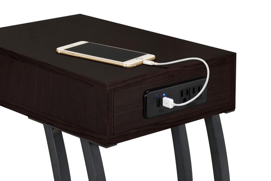 Troy - 1-Drawer C-Shaped Side Table Power Outlet by CoasterEssence | Bel Furniture