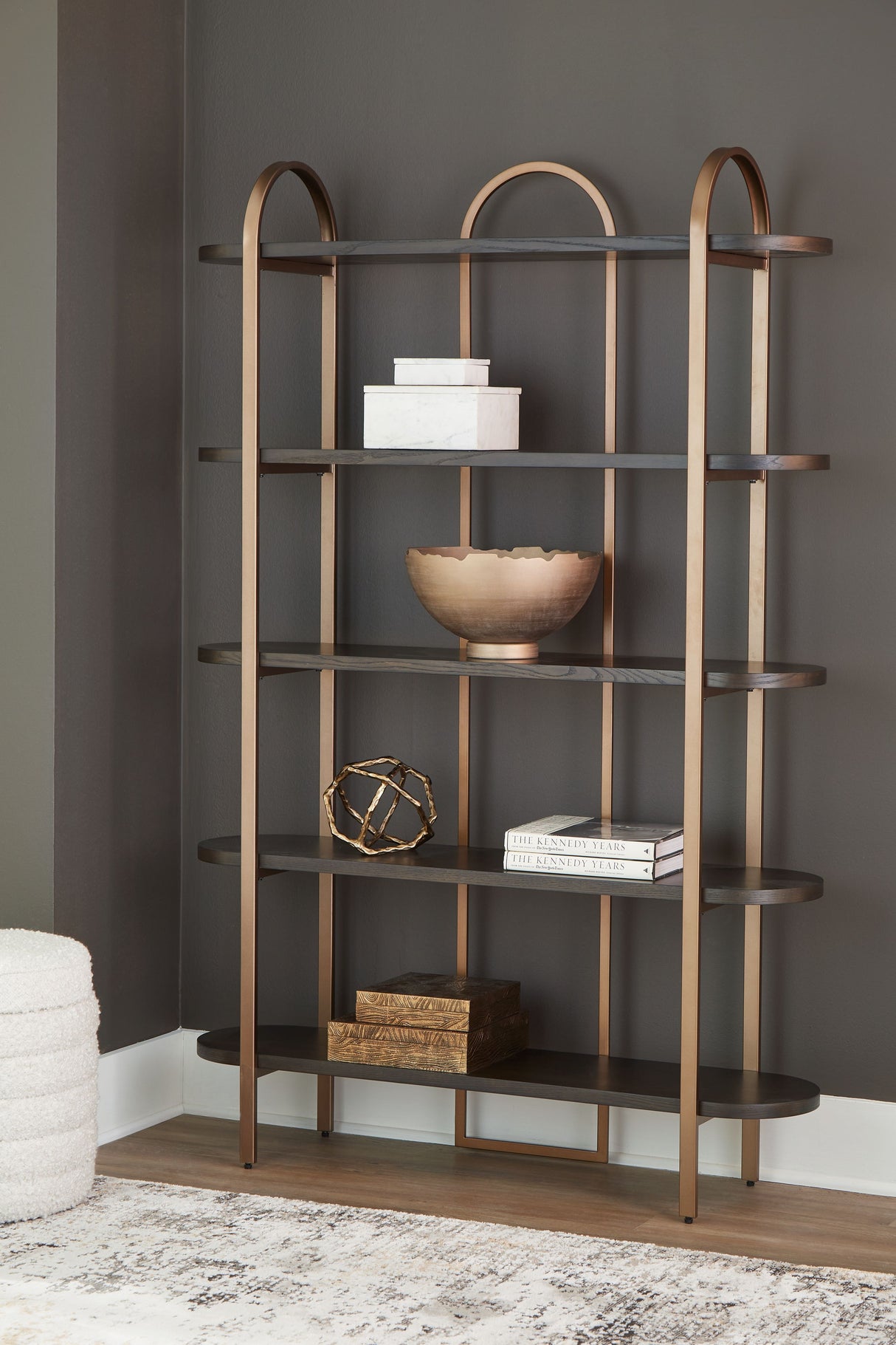 Brentmour - Brown / Gold Finish - Bookcase by Signature Design by Ashley® | Bel Furniture