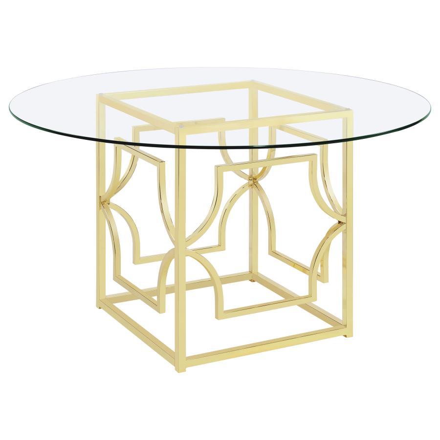 Starlight - Round Glass Top Metal Dining Table Gold by Coaster Fine Furniture | Bel Furniture