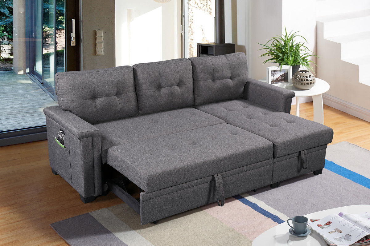 Ashlyn - Reversible Sleeper Sectional Sofa With Storage Chaise, USB Charging Ports And Pocket by Lilola Home | Bel Furniture
