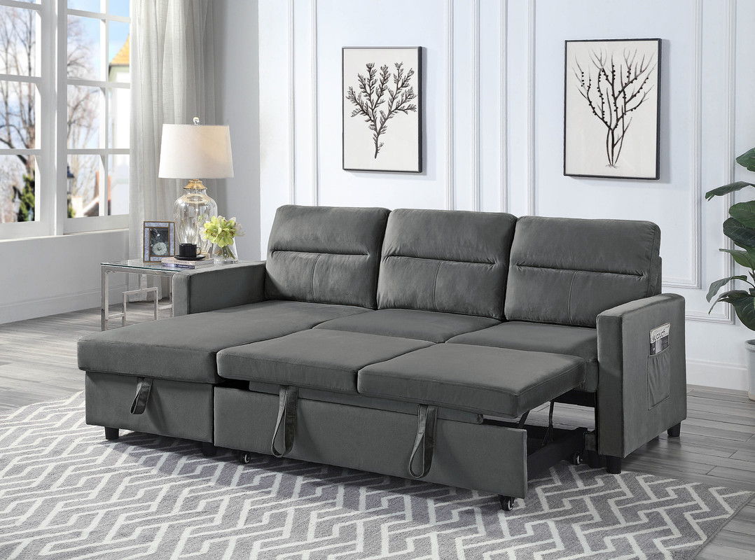 Ivy - Velvet Reversible Sleeper Sectional Sofa With Storage Chaise And Side Pocket by Lilola Home | Bel Furniture