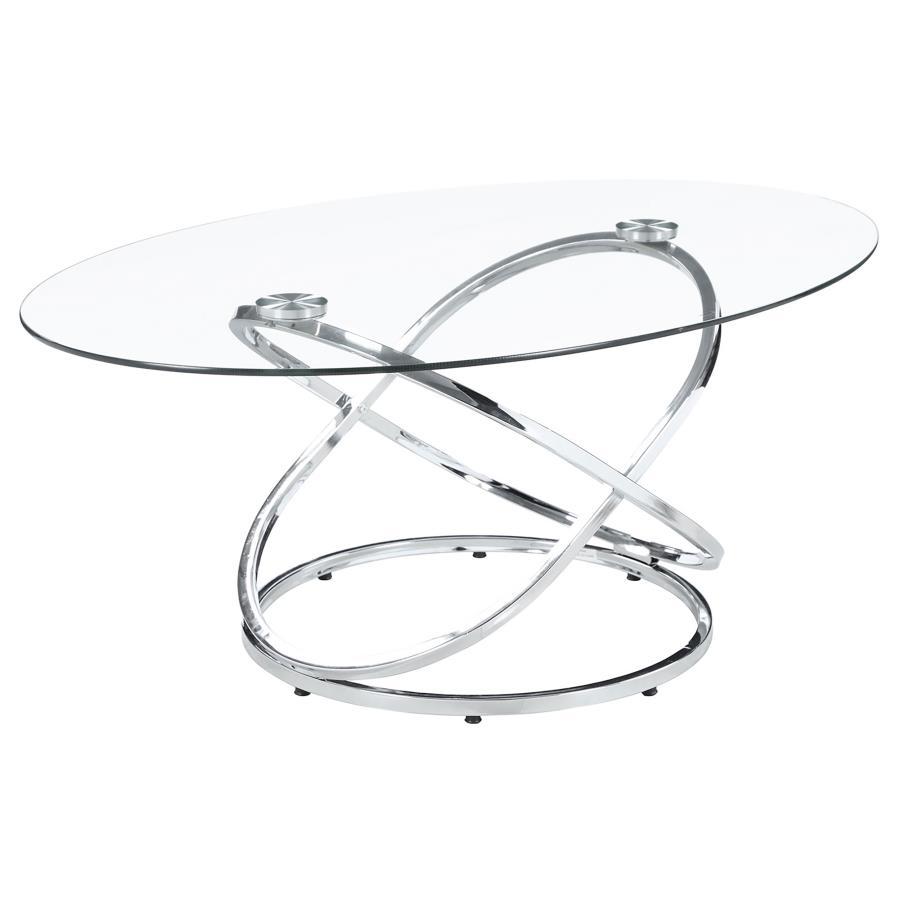 Warren - 3 Piece Oval Glass Top Coffee Table Set - Chrome by CoasterEssence | Bel Furniture