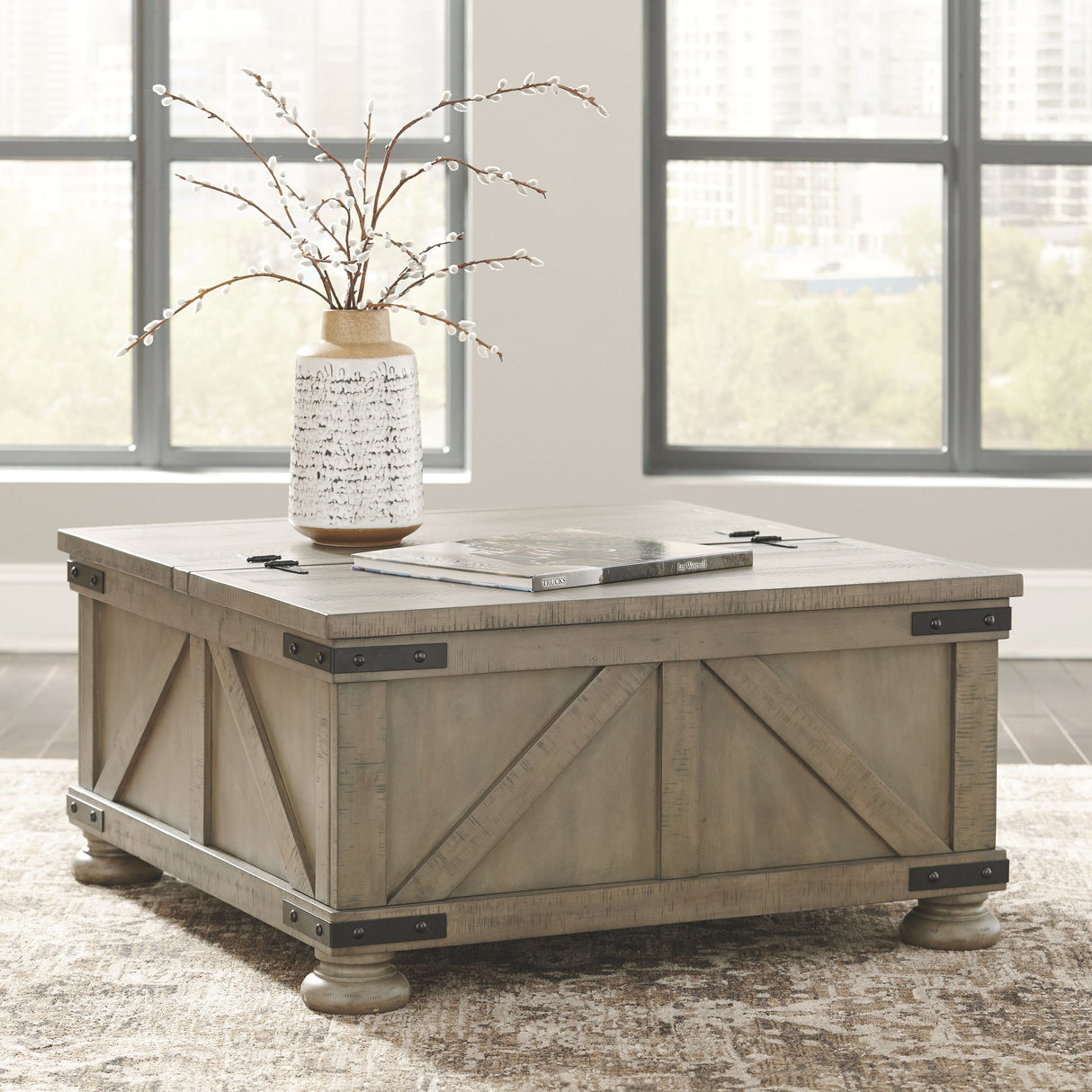 Aldwin - Gray - Cocktail Table With Storage - Square by Signature Design by Ashley® | Bel Furniture