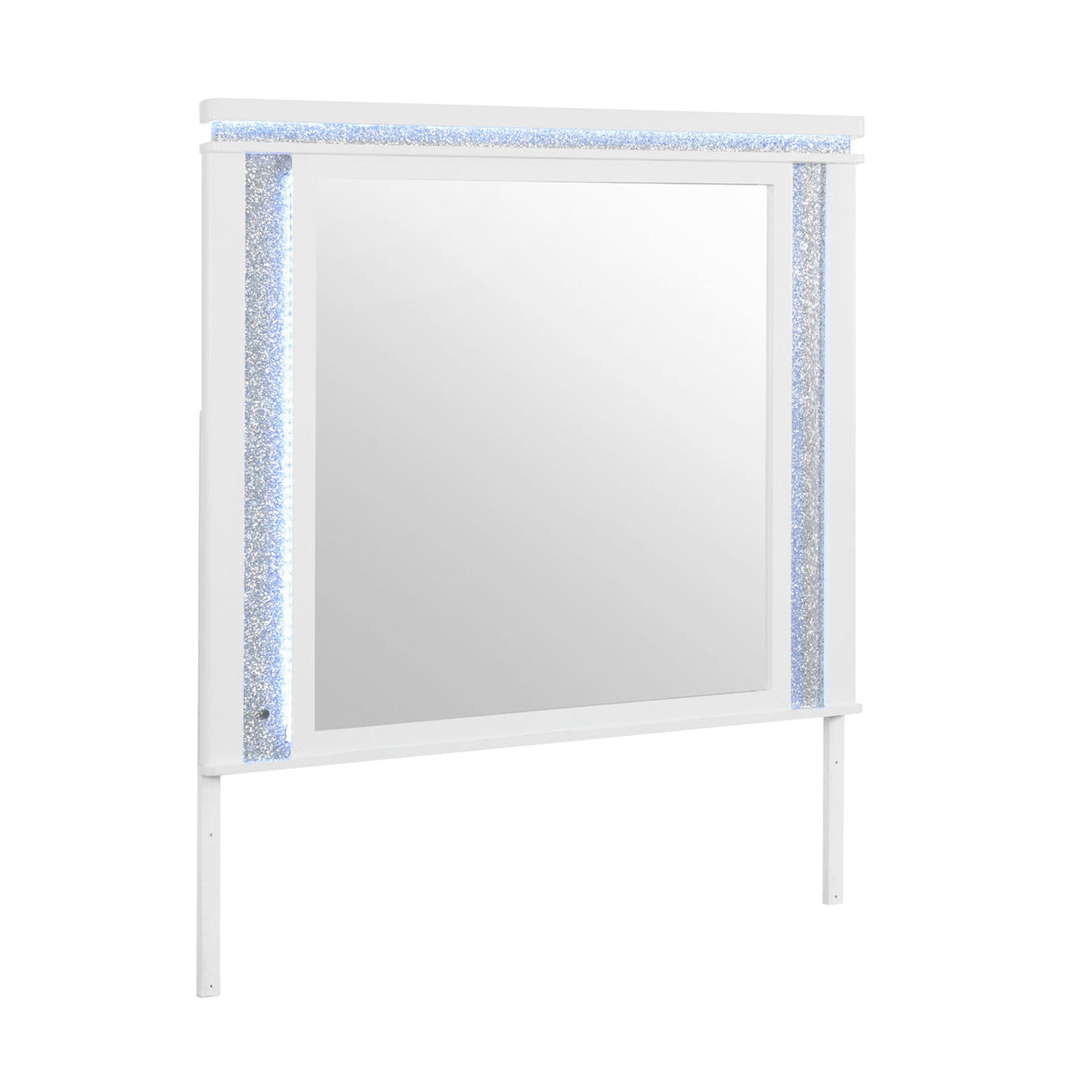 Adalid - Square Shaped Mirror With LED Lighting And Glittered Detailing - White